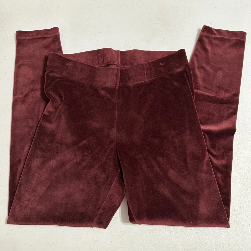Old‎ Navy Velvet Leggings Stretch Velour Pull On Burgundy Maroon Lounge L Fits M